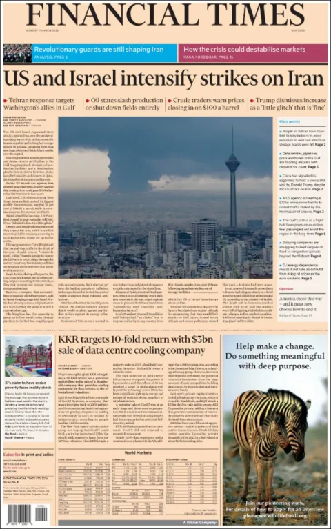 Portada de Financial Times del lunes, 9 de marzo de 2026