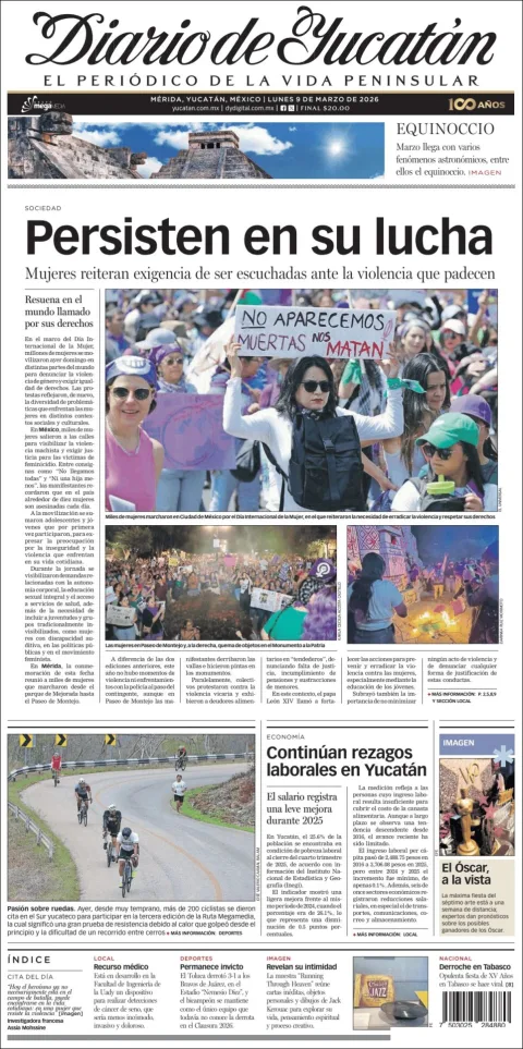 Portada de Diario de Yucatán del lunes, 9 de marzo de 2026