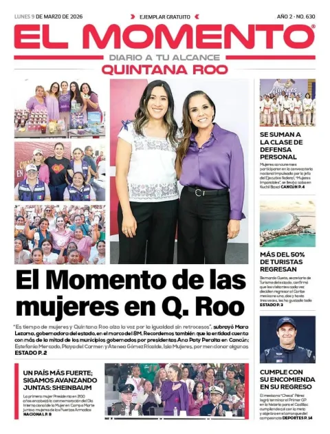 Portada de El Momento Quintana Roo del lunes, 9 de marzo de 2026