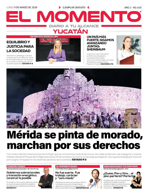 Portada de El Momento Yucatan del lunes, 9 de marzo de 2026