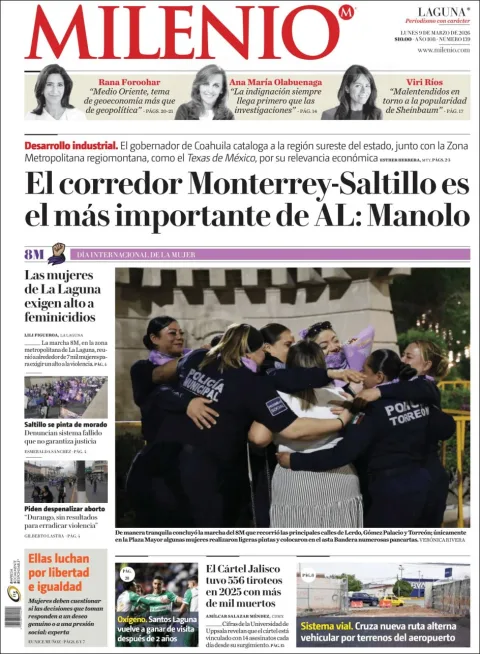 Portada de Milenio Laguna del lunes, 9 de marzo de 2026