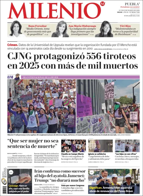 Portada de Milenio Puebla del lunes, 9 de marzo de 2026
