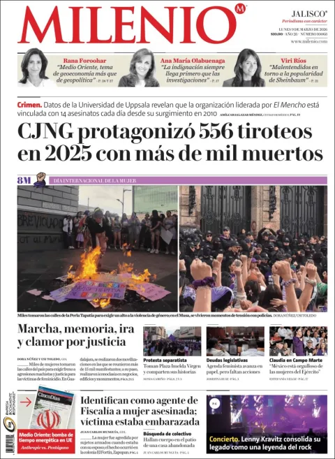 Portada de Milenio Jalisco del lunes, 9 de marzo de 2026