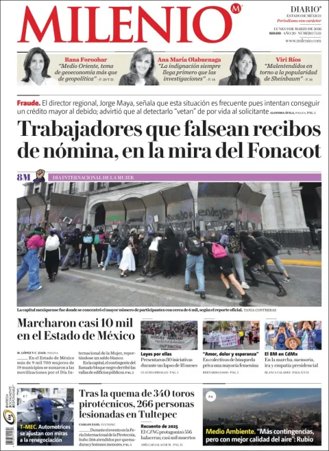 Portada de Milenio Edo de Mexico del lunes, 9 de marzo de 2026