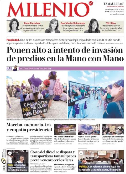 Portada de Milenio Tamaulipas del lunes, 9 de marzo de 2026