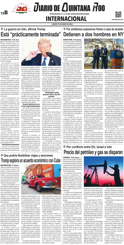 Portada de Diario de Quintana Roo (contra Portada) del martes, 10 de marzo de 2026