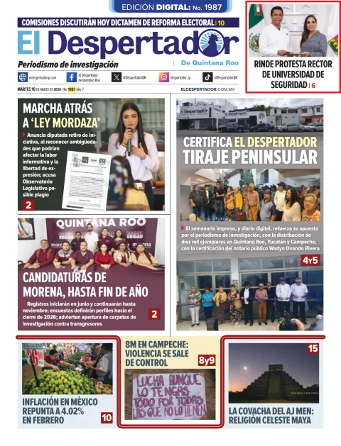Portada de El Despertador de Quintana Roo del martes, 10 de marzo de 2026