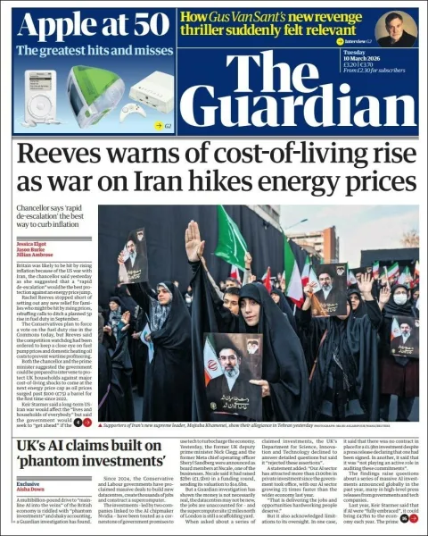 Portada de The Guardian (reino Unido) del martes, 10 de marzo de 2026