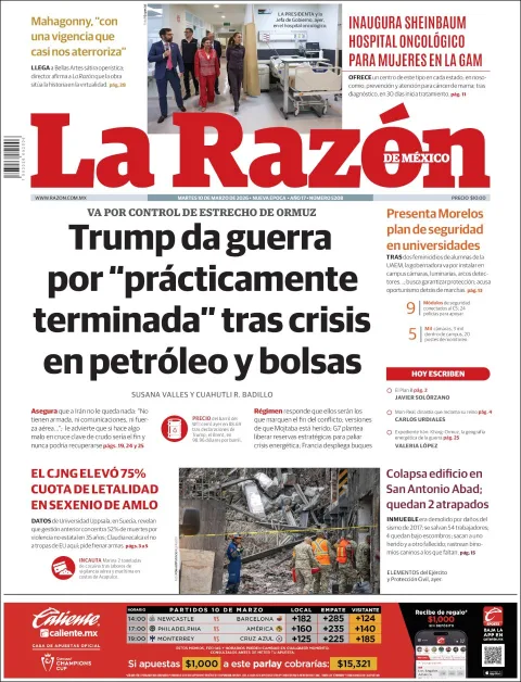 Portada de La Razon del martes, 10 de marzo de 2026
