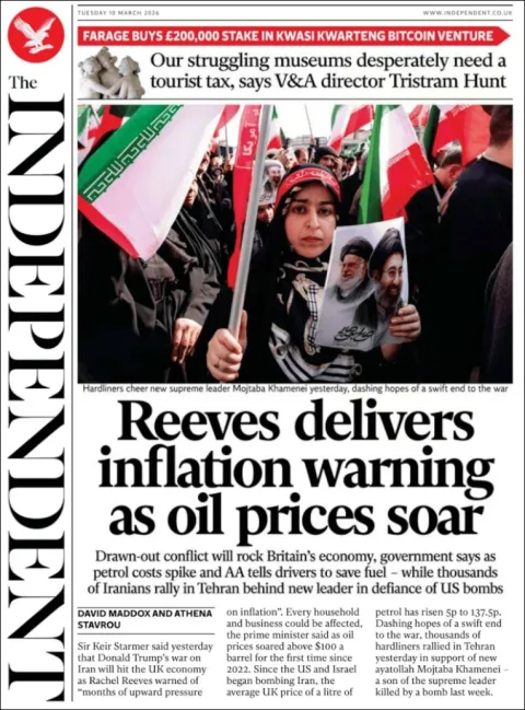 Portada de The Independent del martes, 10 de marzo de 2026