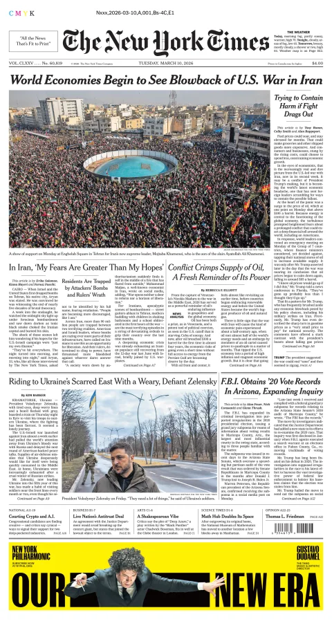 Portada de The New York Times (new York) del martes, 10 de marzo de 2026