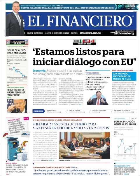 Portada de El Financiero del martes, 10 de marzo de 2026
