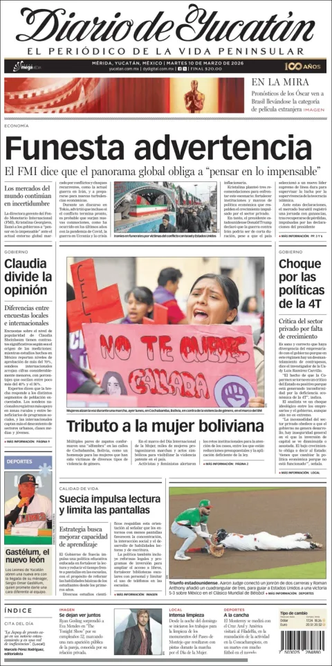 Portada de Diario de Yucatán del martes, 10 de marzo de 2026