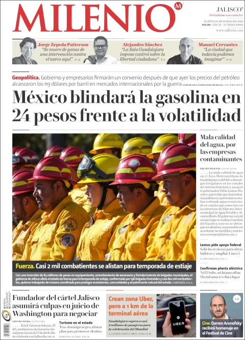 Portada de Milenio Jalisco del martes, 10 de marzo de 2026