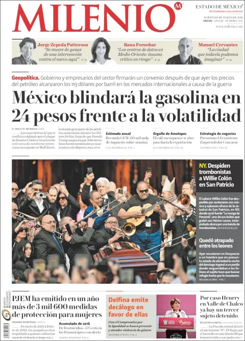 Portada de Milenio Edo de Mexico del martes, 10 de marzo de 2026