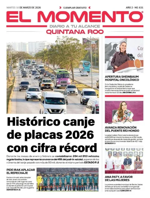 Portada de El Momento Quintana Roo del martes, 10 de marzo de 2026