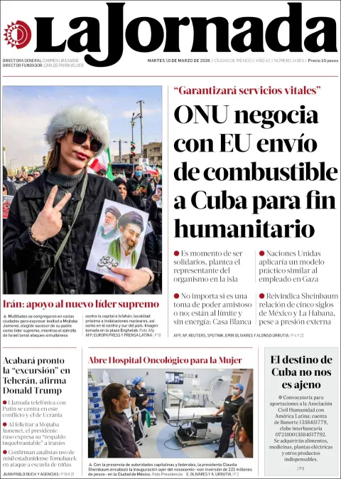 Portada de La Jornada del martes, 10 de marzo de 2026