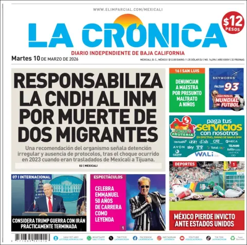 Portada de La Cronica del martes, 10 de marzo de 2026