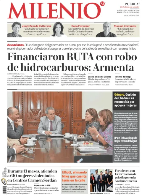 Portada de Milenio Puebla del martes, 10 de marzo de 2026