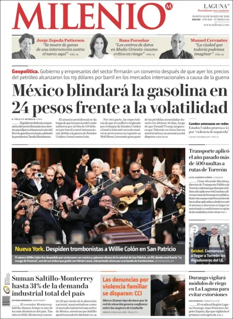 Portada de Milenio Laguna del martes, 10 de marzo de 2026