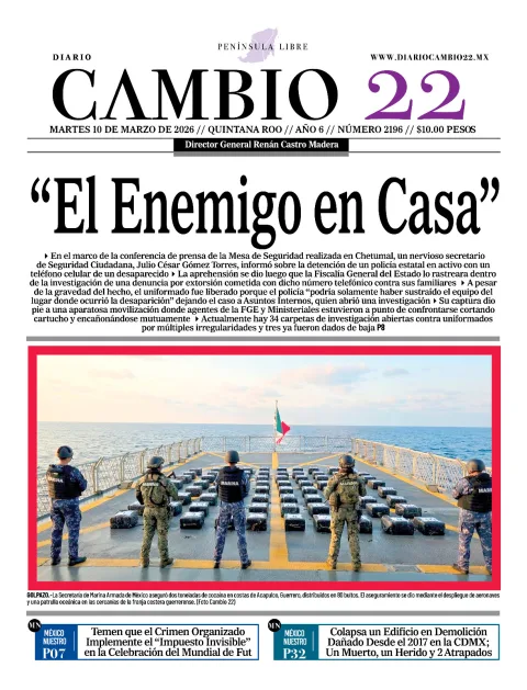 Portada de Diario Cambio 22 (contraportada) del martes, 10 de marzo de 2026