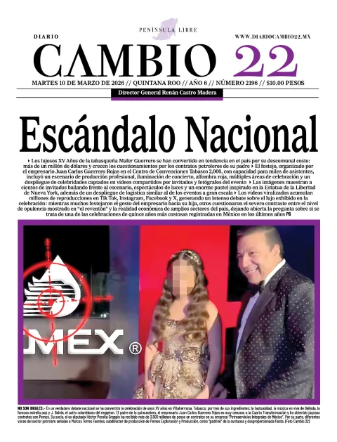 Portada de Diario Cambio 22 (portada) del martes, 10 de marzo de 2026