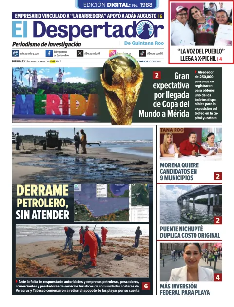Portada de El Despertador de Quintana Roo del miércoles, 11 de marzo de 2026