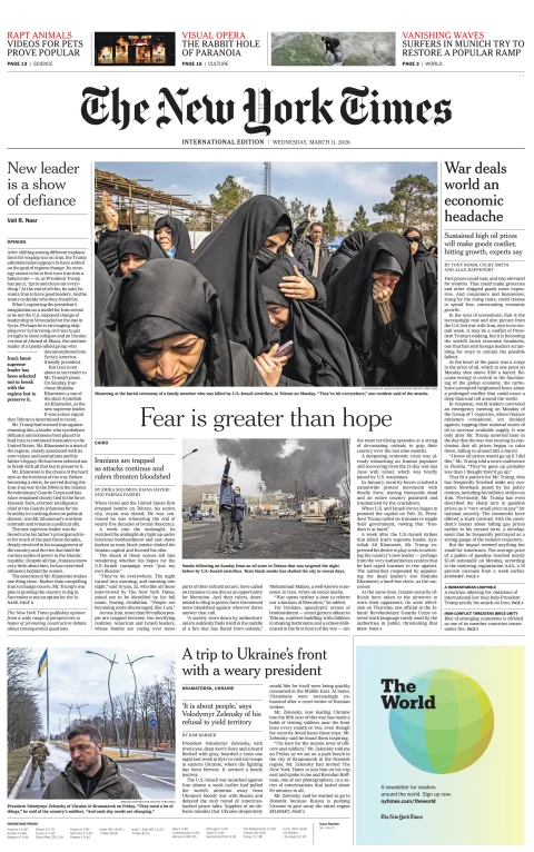 Portada de The New York Times (international) del miércoles, 11 de marzo de 2026