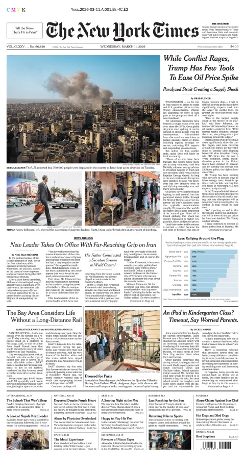 Portada de The New York Times (national) del miércoles, 11 de marzo de 2026