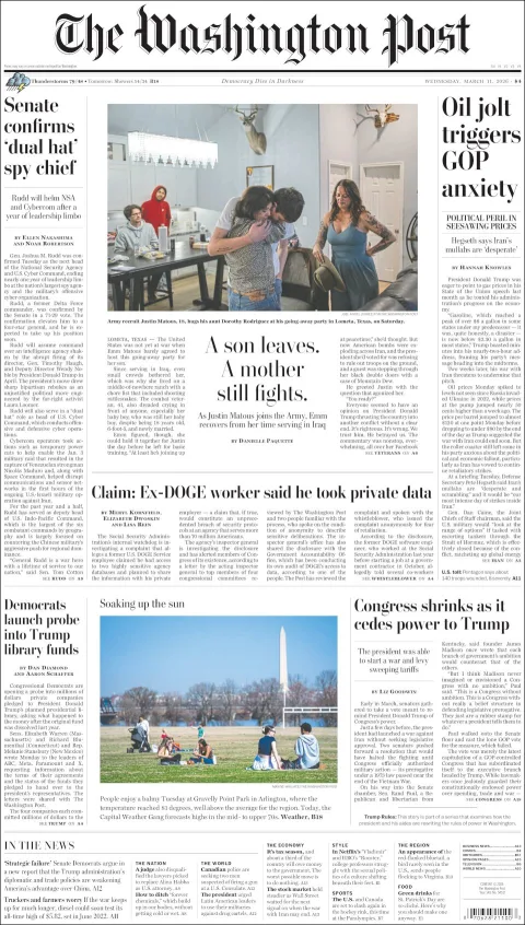 Portada de The Washington Post del miércoles, 11 de marzo de 2026