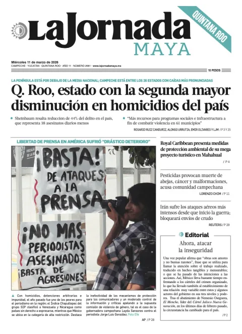 Portada de La Jornada Maya Quintana Roo del miércoles, 11 de marzo de 2026