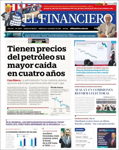 Portada de El Financiero del miércoles, 11 de marzo de 2026