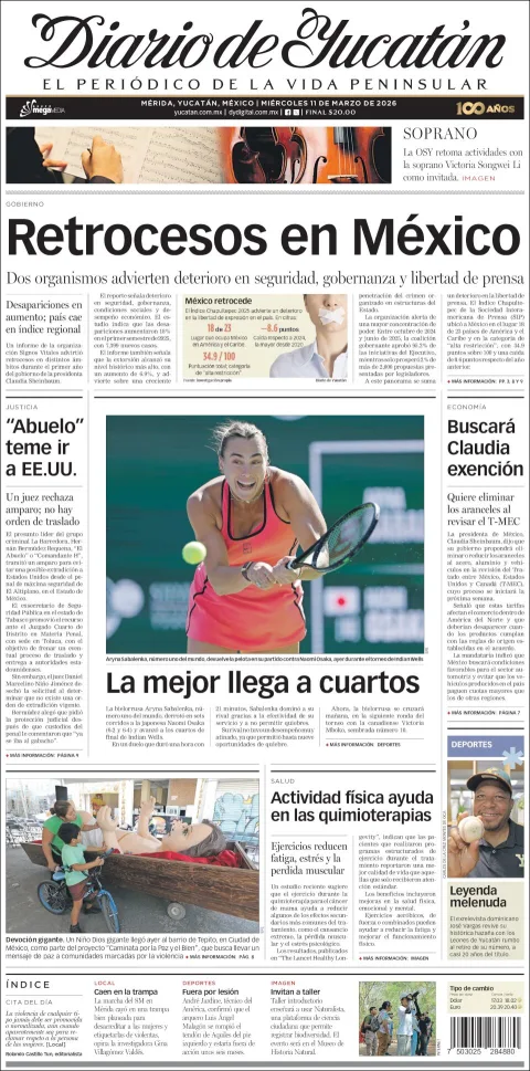Portada de Diario de Yucatán del miércoles, 11 de marzo de 2026