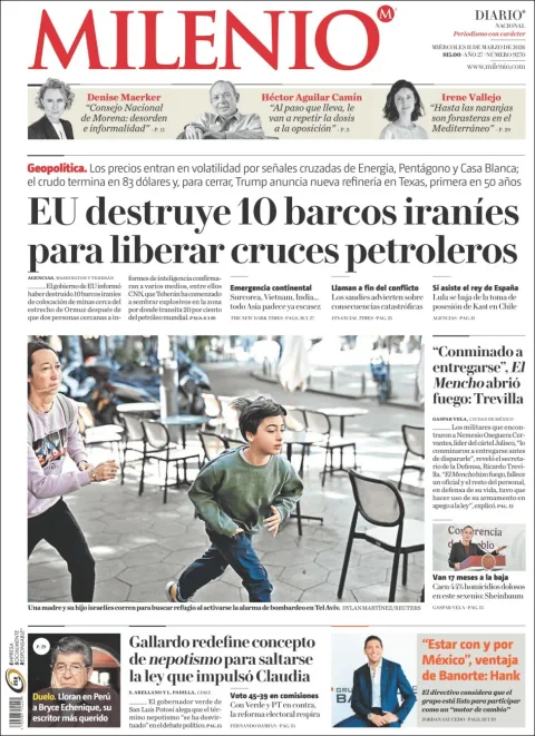 Portada de Milenio del miércoles, 11 de marzo de 2026