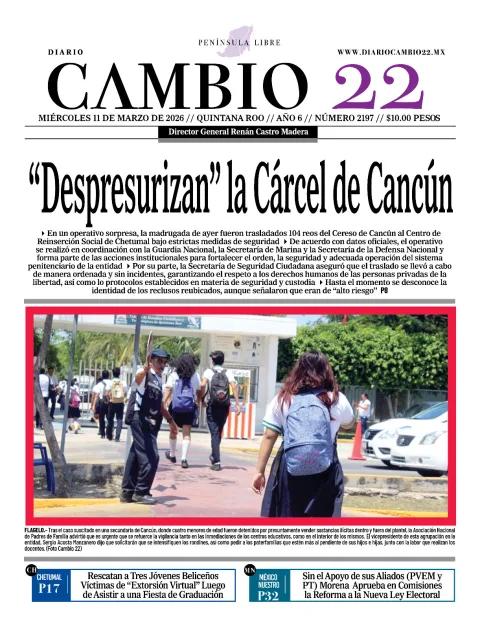 Portada de Diario Cambio 22 (contraportada) del miércoles, 11 de marzo de 2026