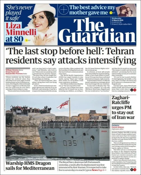 Portada de The Guardian (reino Unido) del miércoles, 11 de marzo de 2026