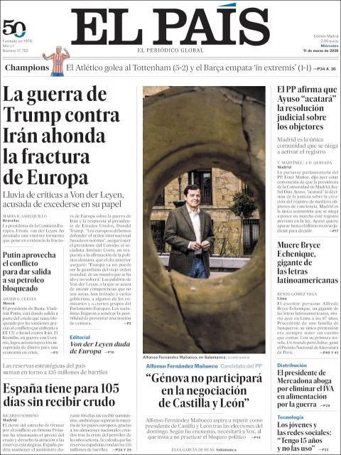 Portada de El Pais del miércoles, 11 de marzo de 2026