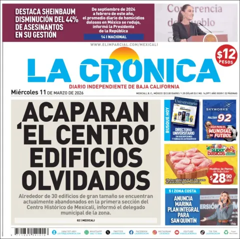 Portada de La Cronica del miércoles, 11 de marzo de 2026