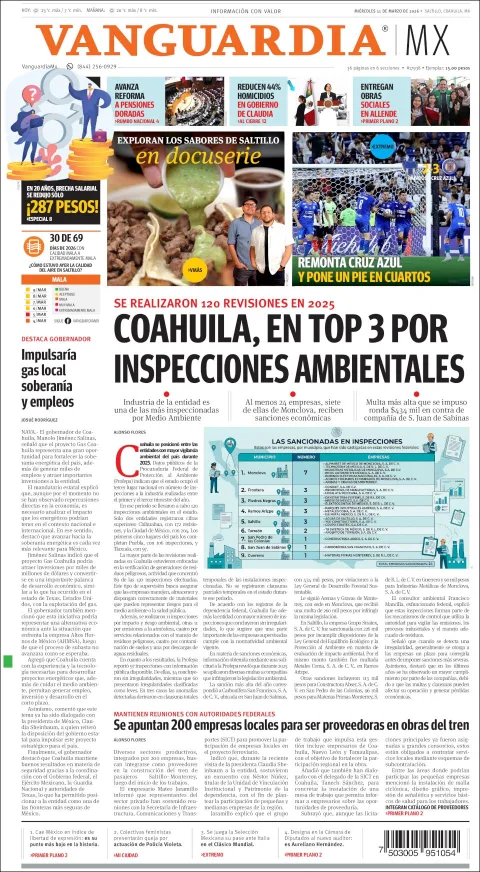 Portada de Vanguardia del miércoles, 11 de marzo de 2026