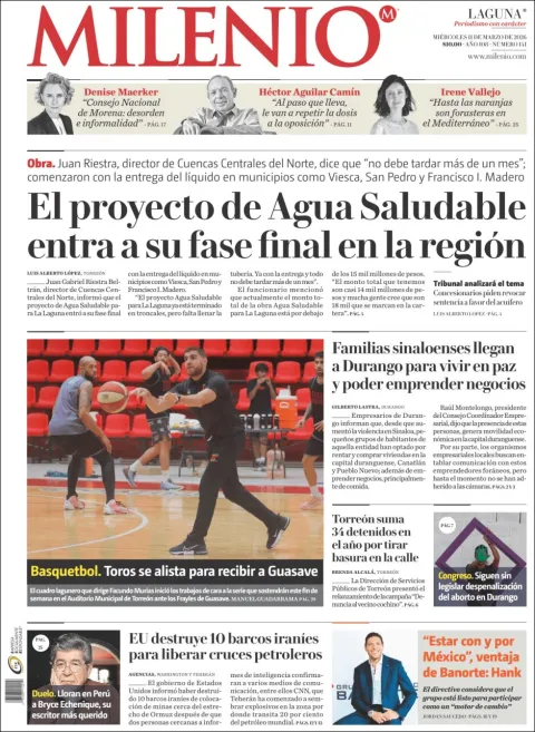 Portada de Milenio Laguna del miércoles, 11 de marzo de 2026