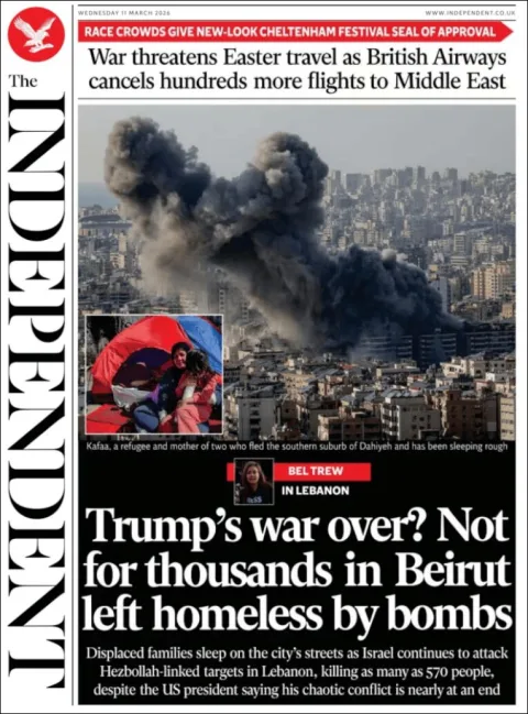 Portada de The Independent del miércoles, 11 de marzo de 2026