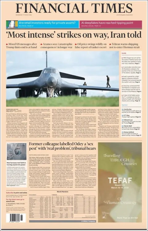Portada de Financial Times del miércoles, 11 de marzo de 2026