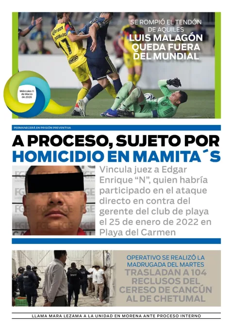 Portada de El Quintana Roo (contraportada) del miércoles, 11 de marzo de 2026