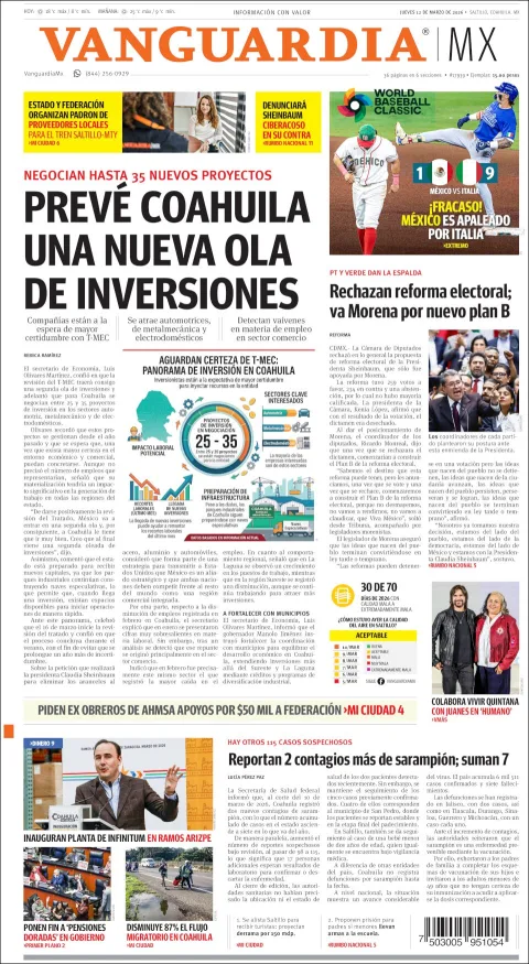 Portada de Vanguardia del jueves, 12 de marzo de 2026