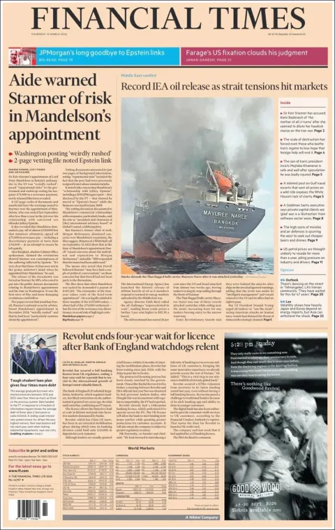 Portada de Financial Times del jueves, 12 de marzo de 2026
