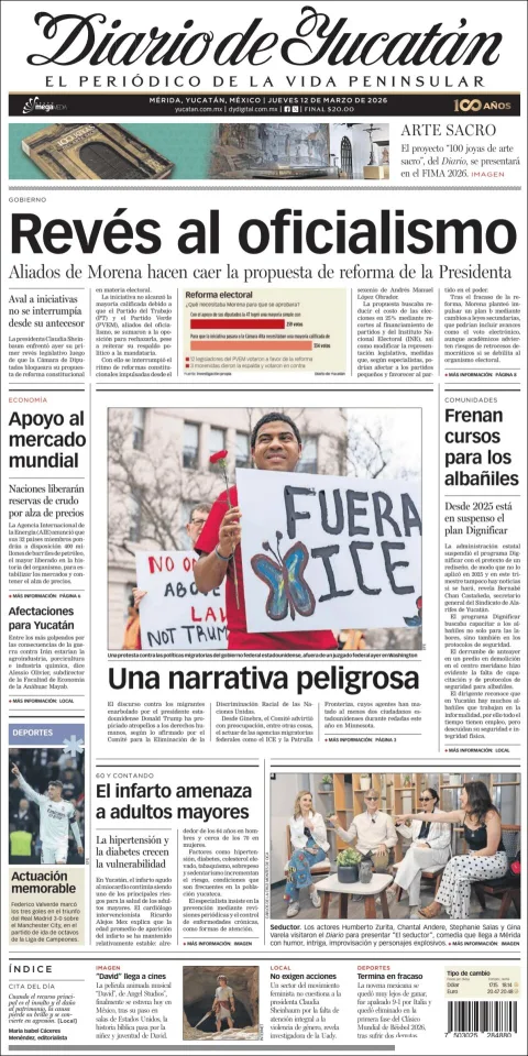 Portada de Diario de Yucatán del jueves, 12 de marzo de 2026