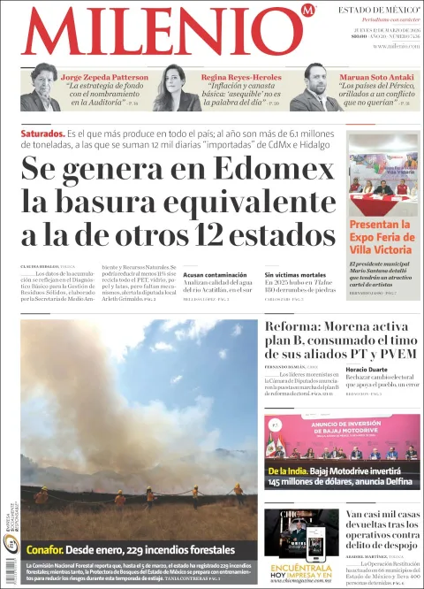 Portada de Milenio Edo de Mexico del jueves, 12 de marzo de 2026