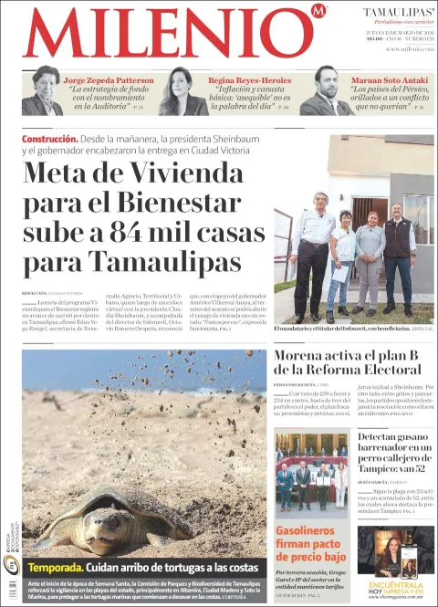 Portada de Milenio Tamaulipas del jueves, 12 de marzo de 2026