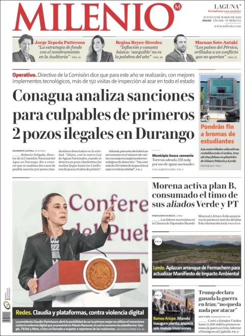 Portada de Milenio Laguna del jueves, 12 de marzo de 2026