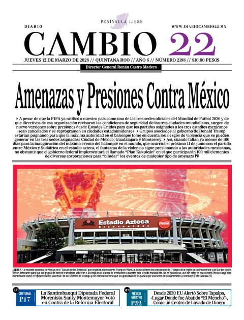 Portada de Diario Cambio 22 (contraportada) del jueves, 12 de marzo de 2026